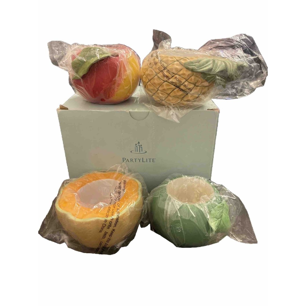 4 Partylite Tea Votive Porcelain Fruits Candle Holder Apple Pineapple Cantaloupe - Picture 1 of 16
